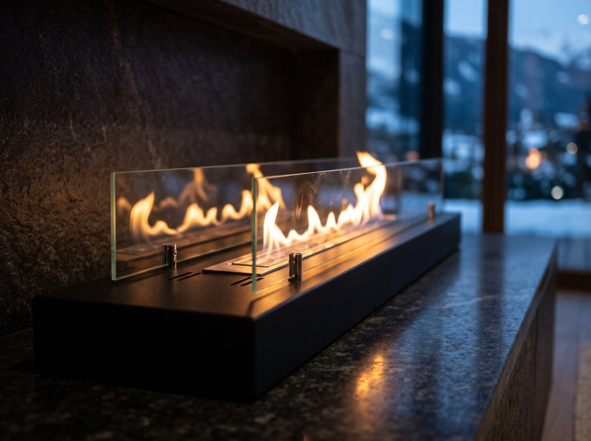 LUMINA Einbau 120 Glas – Detail an einem Winterabend (Wohnbeispiel, Visualisierung)