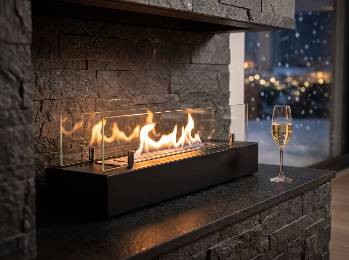 LUMINA Einbau 70 Glas – Detail an einem Winterabend (Wohnbeispiel, Visualisierung)