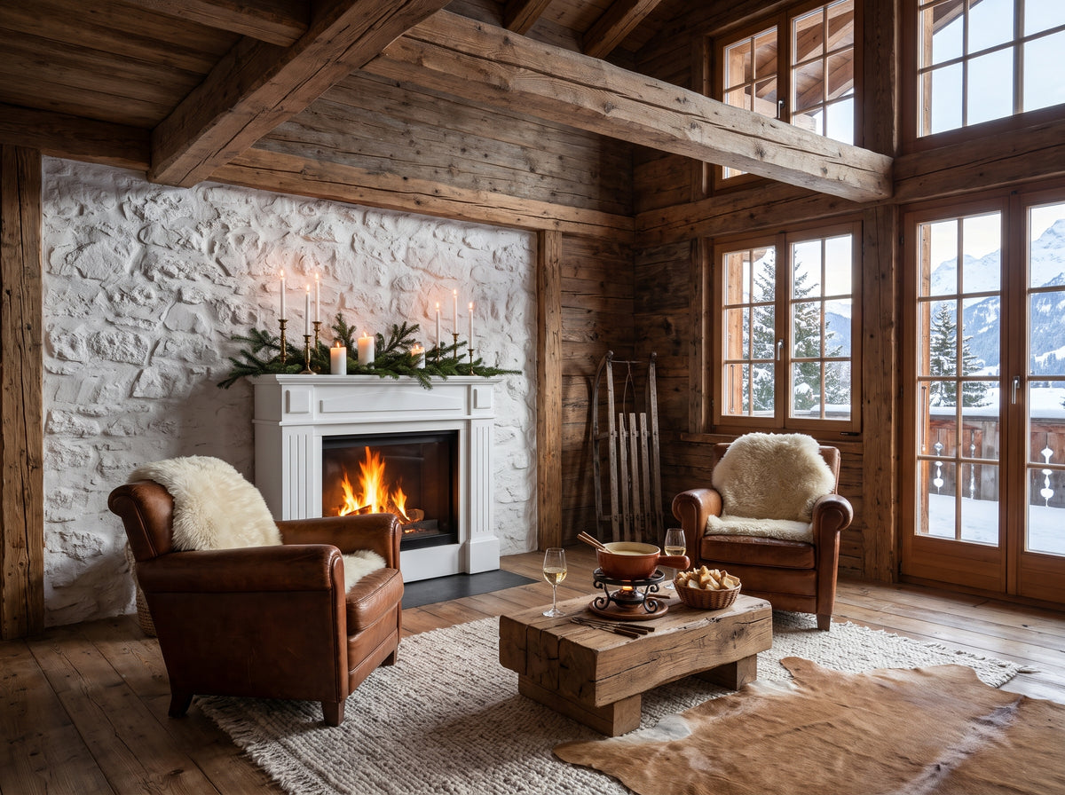 LUMINA Kolosseum Verona – Bioethanol-Portalkamin in einem Chalet in Gstaad (Wohnbeispiel, Visualisierung)