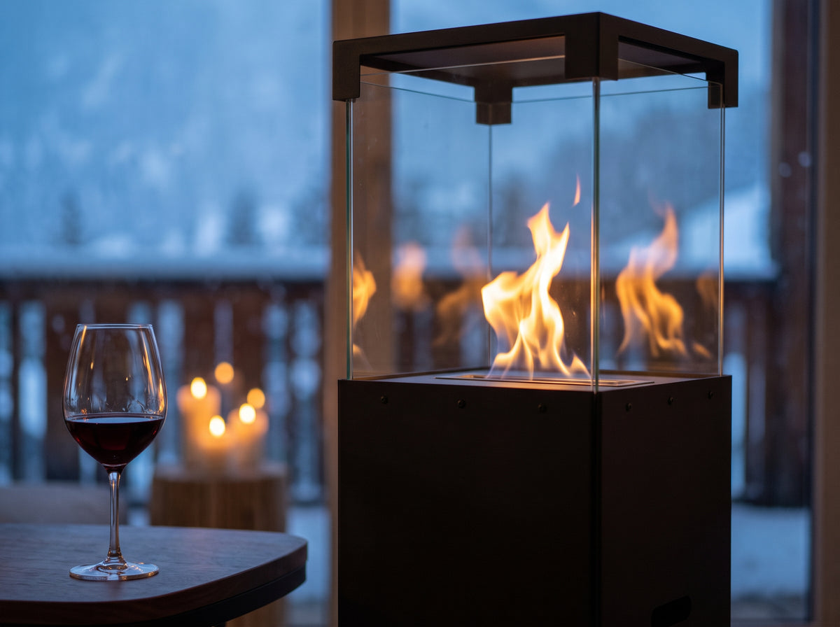 LUMINA Patio – Detail an einem Winterabend (Wohnbeispiel, Visualisierung) – Schwarz matt