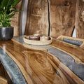 LUMINA Light Grey Wave – Walnut & Epoxy Resin Dining Table