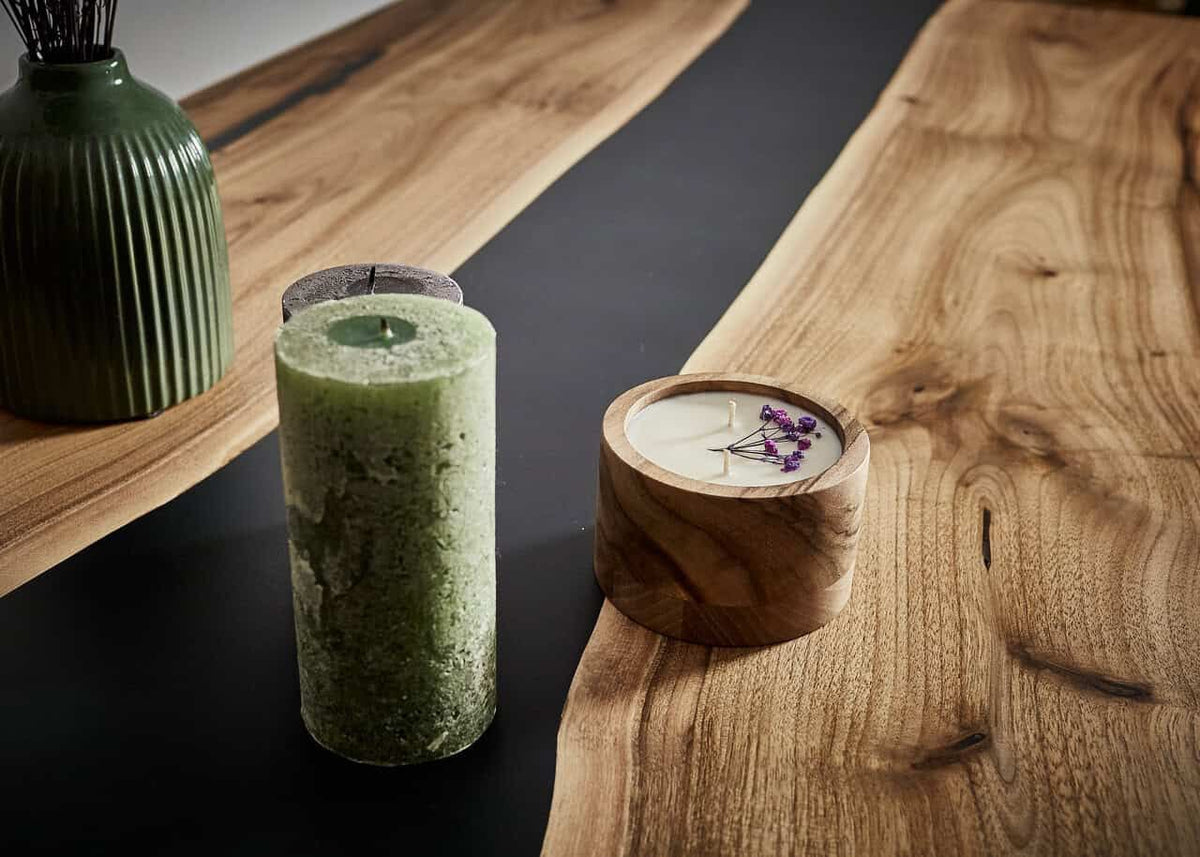 LUMINA Magie Nocturne – Table à manger en noyer et résine époxy