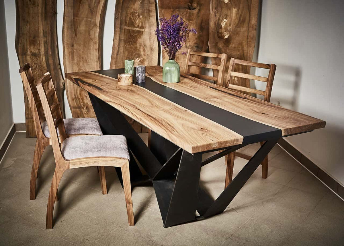 LUMINA Magie Nocturne – Table à manger en noyer et résine époxy