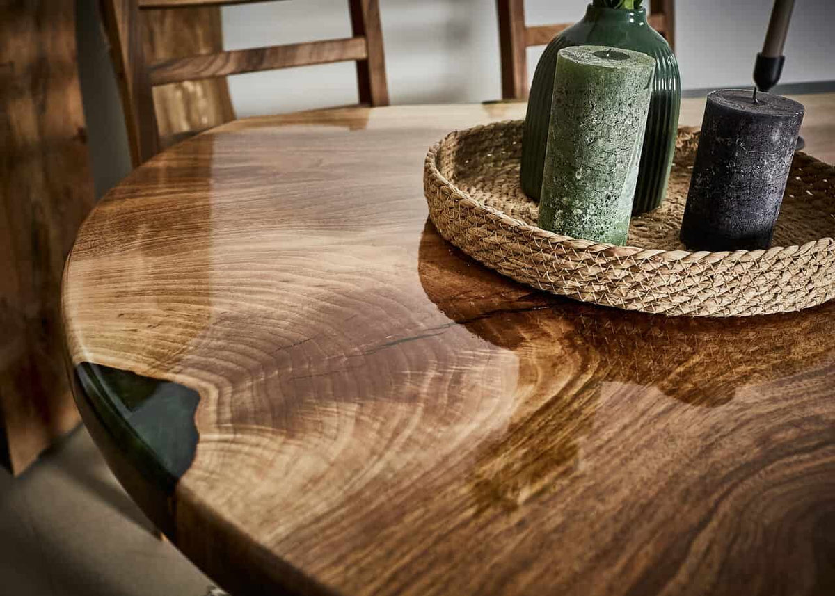 LUMINA Emerald Shore – Walnut & Epoxy Resin Dining Table