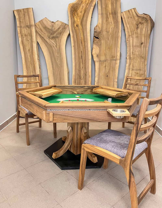 LUMINA Poker – Runder Pokertisch aus Nussbaum