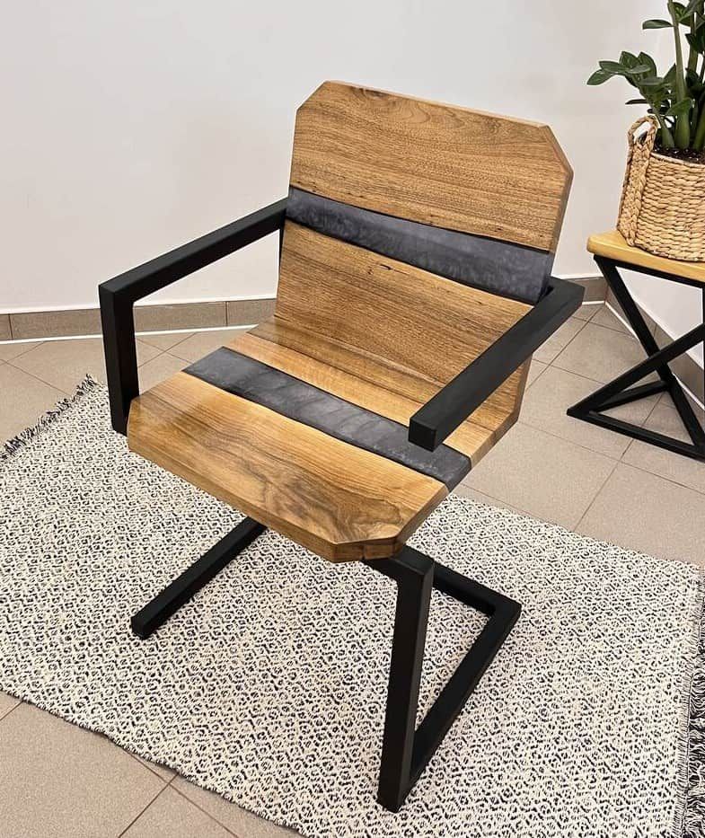 LUMINA Massivholz Stuhl mit Epoxidharz Graue Perle – Massivholz Stuhl Exklusivkollektion | Premium Design Schweiz