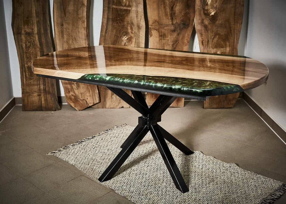 LUMINA Emerald Shore – Walnut & Epoxy Resin Dining Table