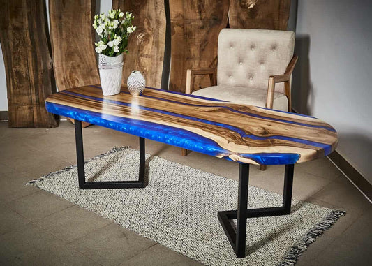 LUMINA Blauer Fluss – Epoxidharz Bank Exklusivkollektion | Premium Design Schweiz