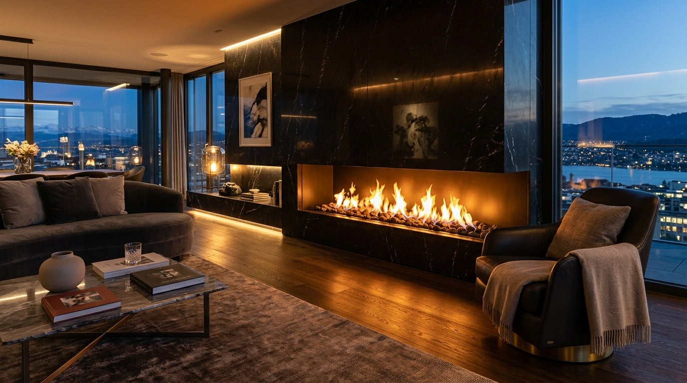 The same living room with a bioethanol fireplace